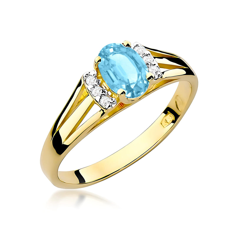Inel Aur 9K cu Topaz Swiss 0.50 ct si Diamante Naturale 0.05 ct — Aur galben