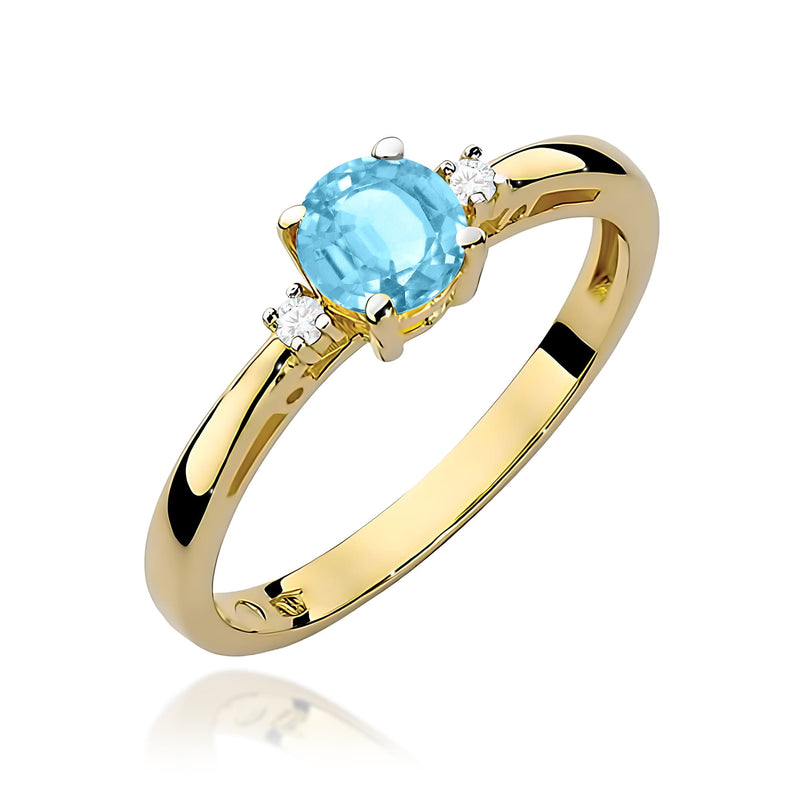 Inel Aur 9K cu Topaz Swiss 0.50 ct si Diamante Naturale 0.03 ct — Aur galben