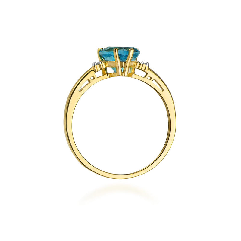 Inel Aur 9K cu Topaz Swiss 1.20 ct si Diamante Naturale 0.03 ct, imaginea 3 din 8