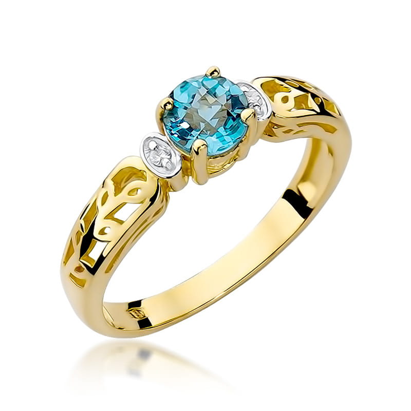 Inel Aur 9K cu Topaz Swiss 0.50 ct si Diamante Naturale 0.02 ct — Aur galben