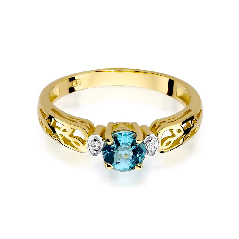 Inel Aur 9K cu Topaz Swiss 0.50 ct si Diamante Naturale 0.02 ct, imaginea 2 din 8