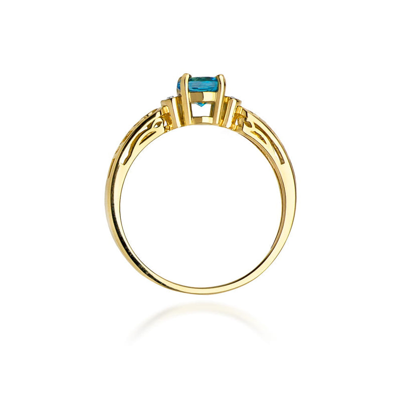 Inel Aur 9K cu Topaz Swiss 0.50 ct si Diamante Naturale 0.02 ct, imaginea 3 din 8