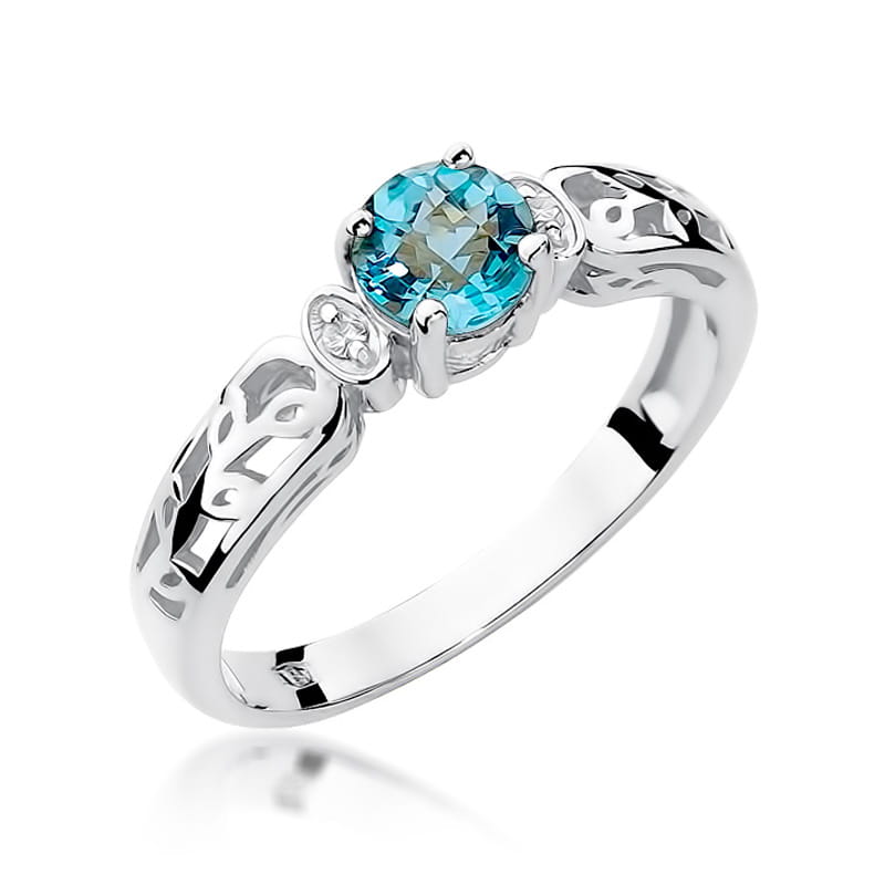 Inel Aur 9K cu Topaz Swiss 0.50 ct si Diamante Naturale 0.02 ct, imaginea 5 din 8
