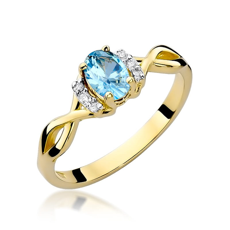 Inel Aur 9K cu Topaz Swiss 0.50 ct si Diamante Naturale 0.05 ct — Aur galben