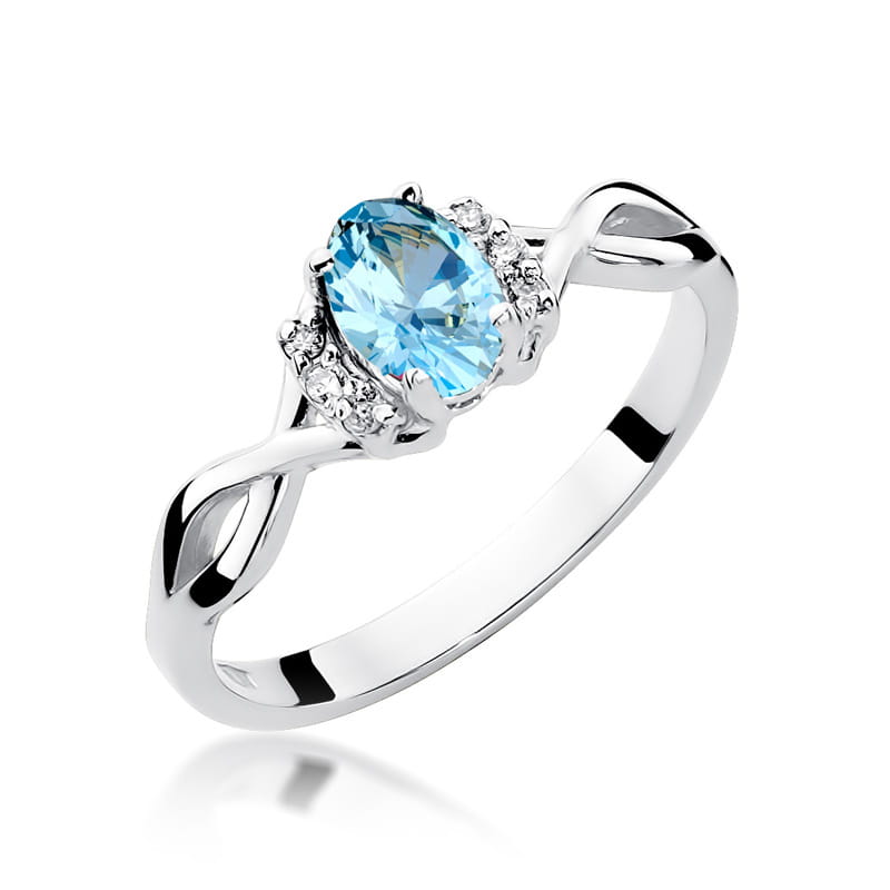 Inel Aur 9K cu Topaz Swiss 0.50 ct si Diamante Naturale 0.05 ct, imaginea 5 din 8