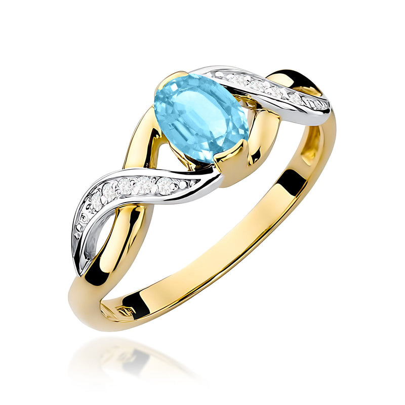 Inel Aur 9K cu Topaz Swiss 0.50 ct si Diamante Naturale 0.05 ct — Aur galben