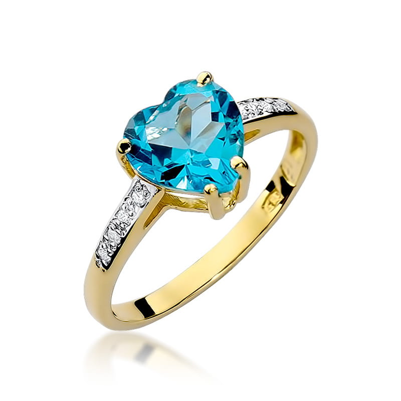 Inel Aur 9K cu Topaz Swiss 1.20 ct si Diamante Naturale 0.04 ct — Aur galben