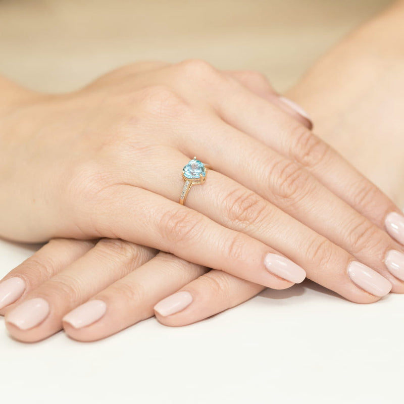 Inel Aur 9K cu Topaz Swiss 1.20 ct si Diamante Naturale 0.04 ct, imaginea 4 din 8