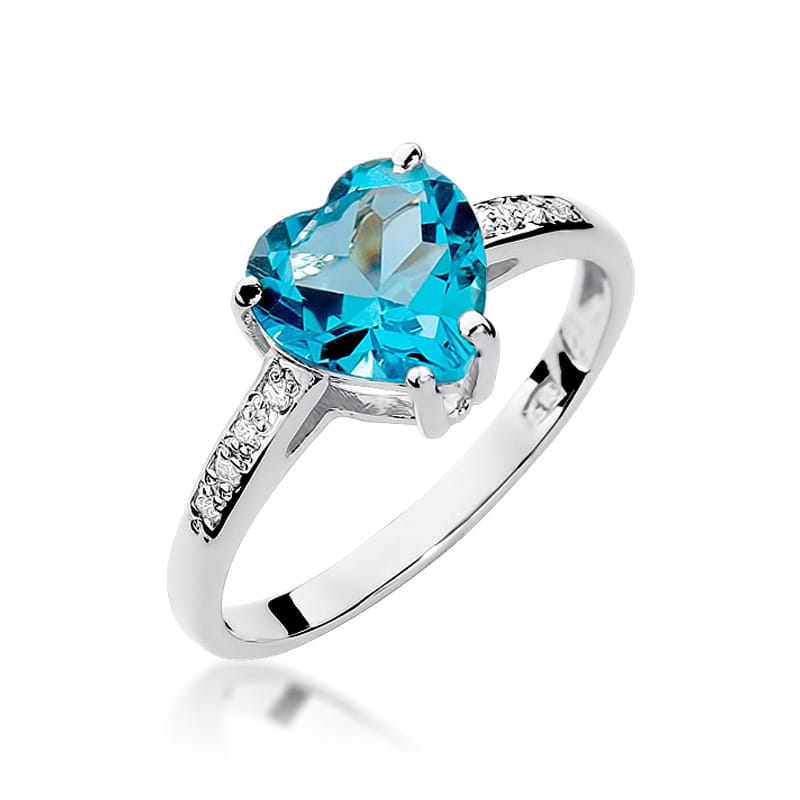 Inel Aur 9K cu Topaz Swiss 1.20 ct si Diamante Naturale 0.04 ct, imaginea 5 din 8