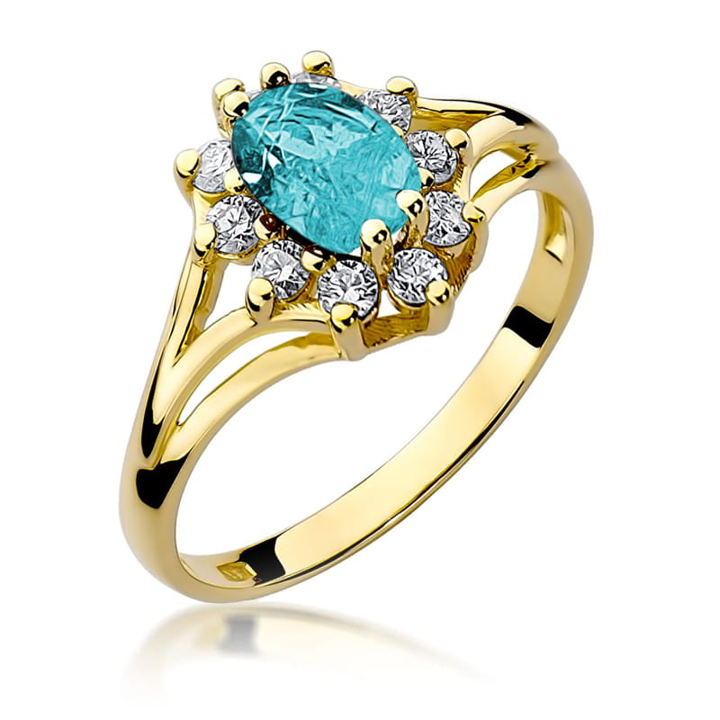 Inel Aur 9K cu Topaz Swiss 0.90 ct si Diamante Naturale 0.30 ct — Aur galben