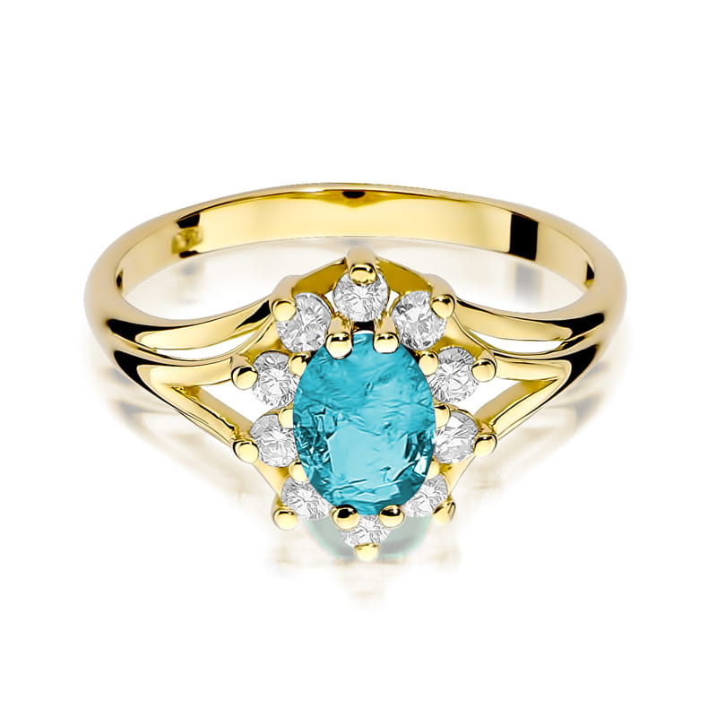Inel Aur 9K cu Topaz Swiss 0.90 ct si Diamante Naturale 0.30 ct, imaginea 2 din 8