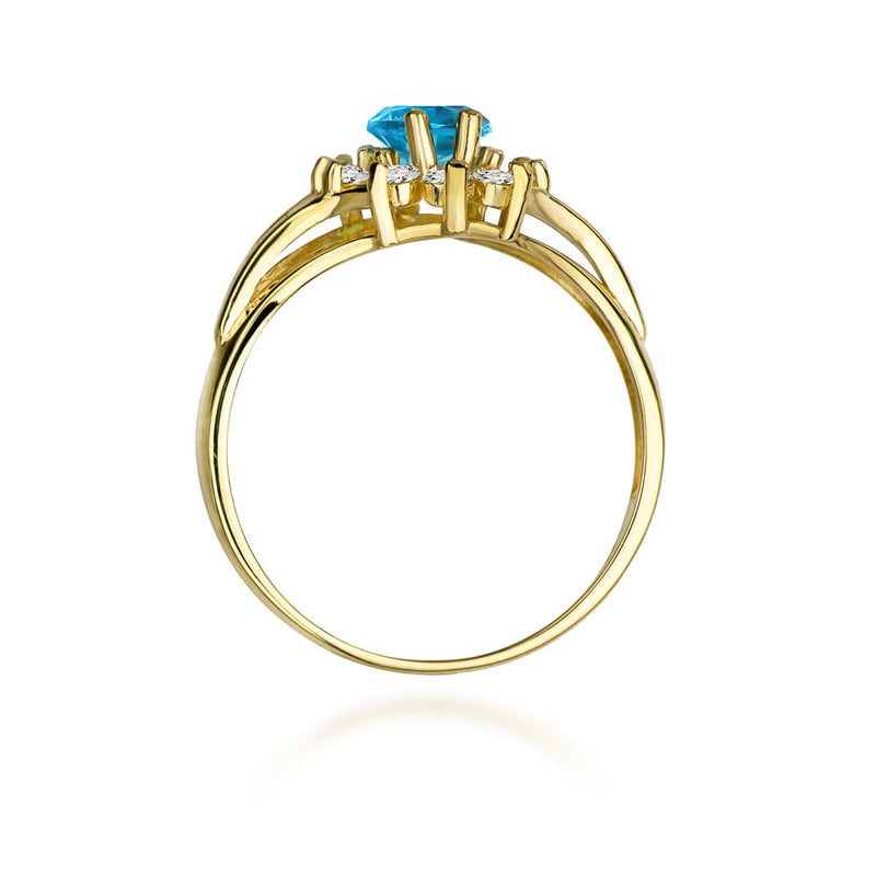 Inel Aur 9K cu Topaz Swiss 0.90 ct si Diamante Naturale 0.30 ct, imaginea 3 din 8