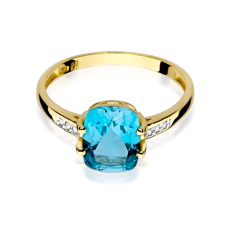 Inel Aur 9K cu Topaz Swiss 2.40 ct si Diamante Naturale 0.03 ct, imaginea 2 din 9