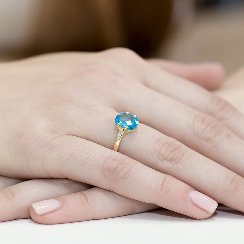 Inel Aur 9K cu Topaz Swiss 2.40 ct si Diamante Naturale 0.03 ct, imaginea 4 din 9