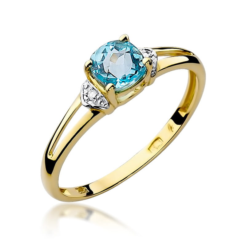 Inel Aur 9K cu Topaz Swiss 0.70 ct si Diamante Naturale 0.01 ct — Aur galben