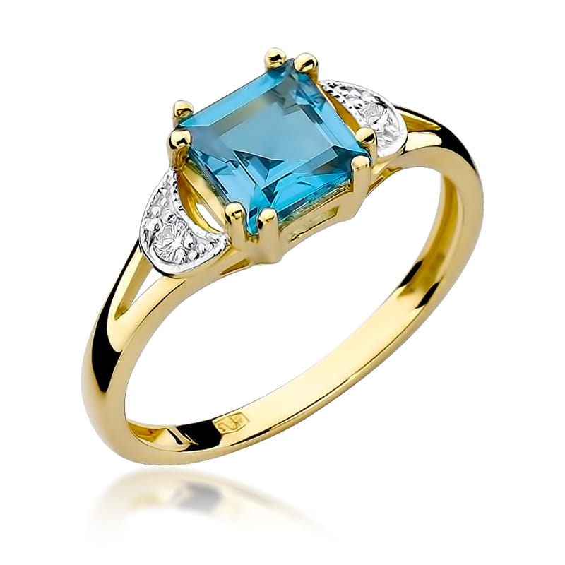 Inel Aur 9K cu Topaz Swiss 1.40 ct si Diamante Naturale 0.06 ct — Aur galben