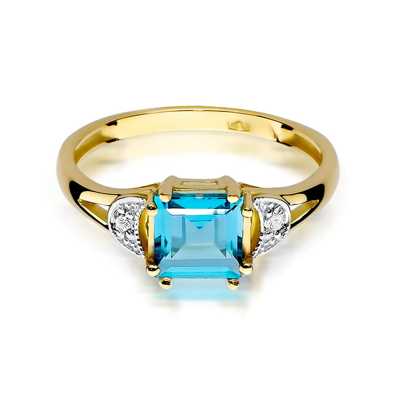 Inel Aur 9K cu Topaz Swiss 1.40 ct si Diamante Naturale 0.06 ct, imaginea 2 din 8