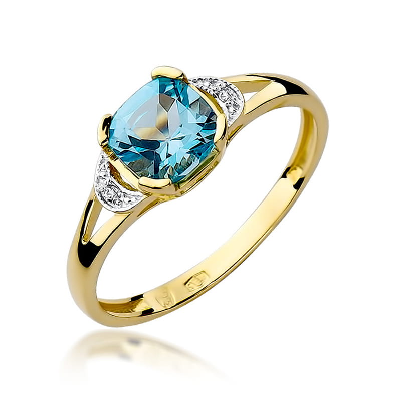 Inel Aur 9K cu Topaz Swiss 1.10 ct si Diamante Naturale 0.01 ct — Aur galben