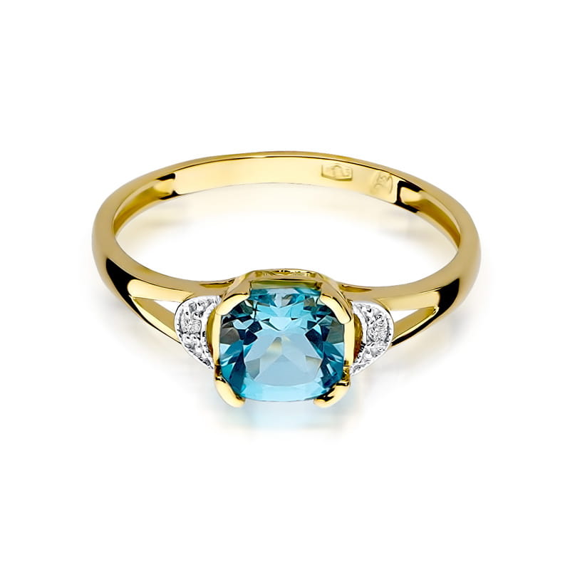 Inel Aur 9K cu Topaz Swiss 1.10 ct si Diamante Naturale 0.01 ct, imaginea 2 din 8