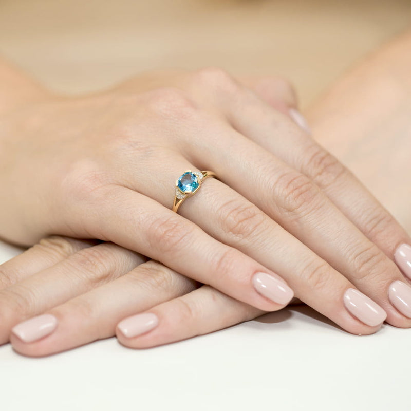 Inel Aur 9K cu Topaz Swiss 1.10 ct si Diamante Naturale 0.01 ct, imaginea 4 din 8