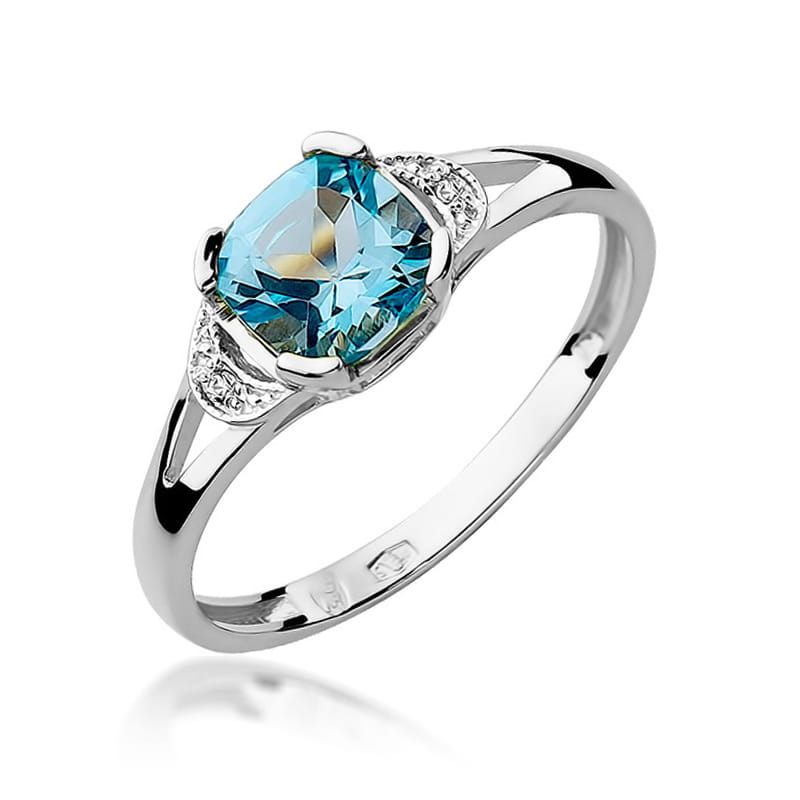 Inel Aur 9K cu Topaz Swiss 1.10 ct si Diamante Naturale 0.01 ct, imaginea 5 din 8
