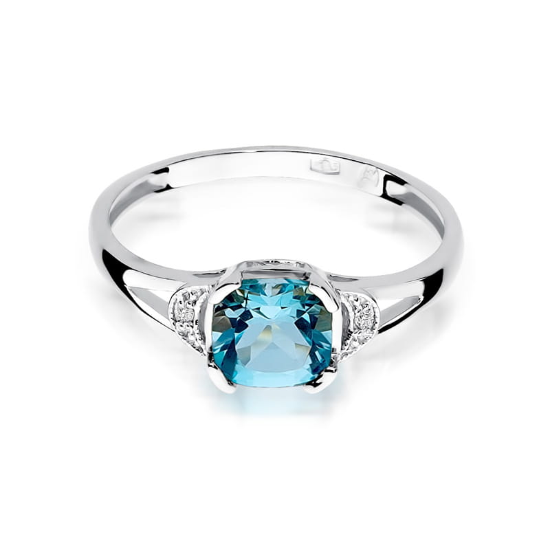 Inel Aur 9K cu Topaz Swiss 1.10 ct si Diamante Naturale 0.01 ct, imaginea 6 din 8