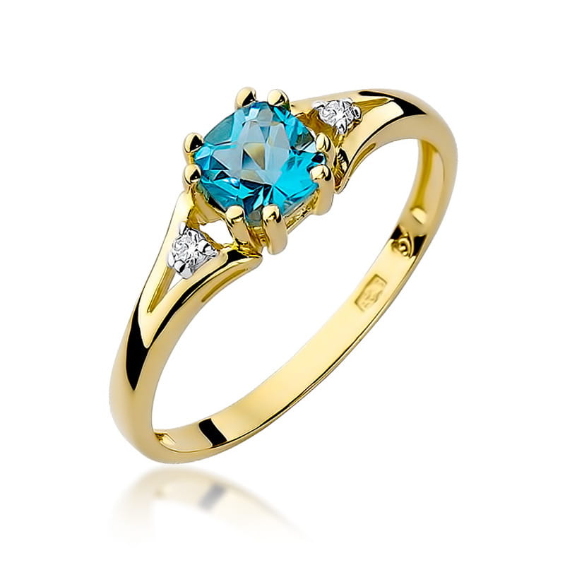 Inel Aur 9K cu Topaz Swiss 0.70 ct si Diamante Naturale 0.03 ct — Aur galben