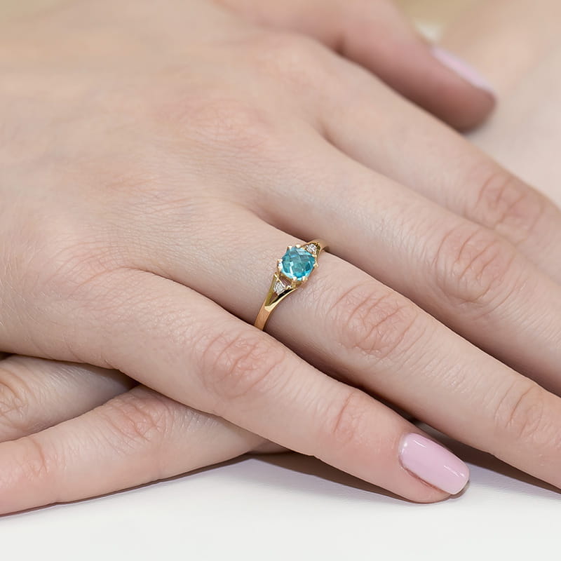Inel Aur 9K cu Topaz Swiss 0.70 ct si Diamante Naturale 0.03 ct, imaginea 4 din 8