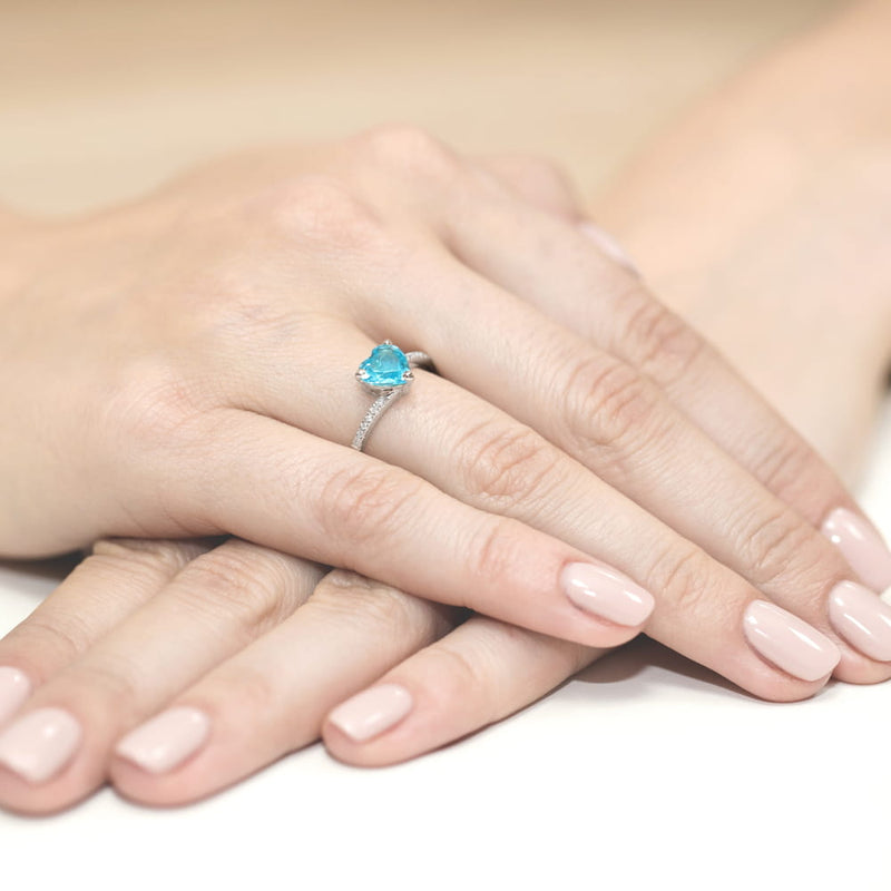 Inel Aur 9K cu Topaz Swiss 1.20 ct si Diamante Naturale 0.06 ct, imaginea 8 din 8