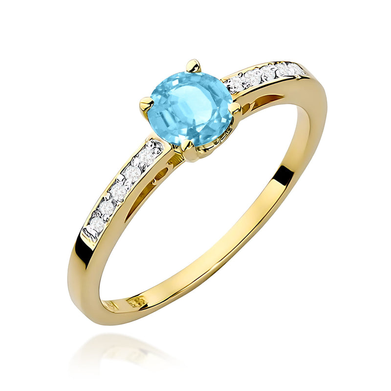 Inel Aur 9K cu Topaz Swiss 0.50 ct si Diamante Naturale 0.05 ct — Aur galben