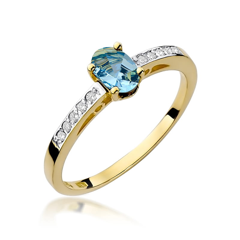 Inel Aur 9K cu Topaz Swiss 0.50 ct si Diamante Naturale 0.05 ct — Aur galben
