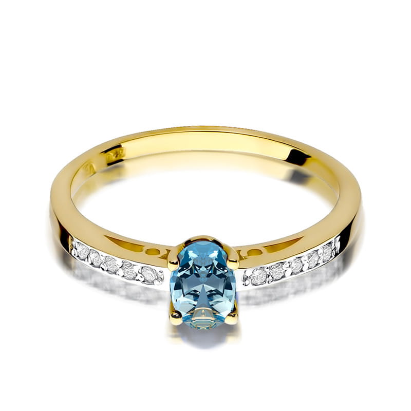 Inel Aur 9K cu Topaz Swiss 0.50 ct si Diamante Naturale 0.05 ct, imaginea 2 din 6
