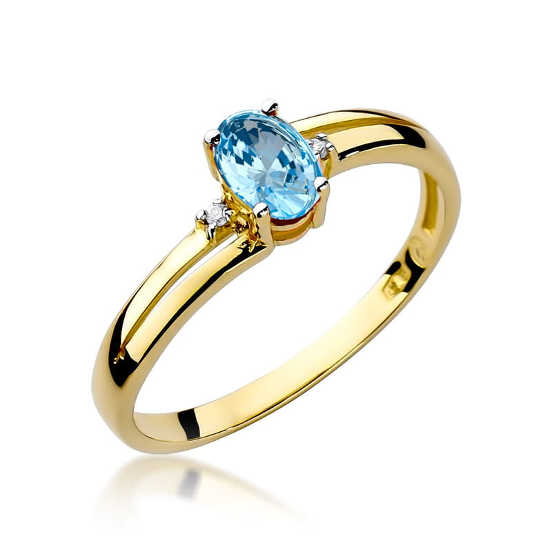 Inel Aur 9K cu Topaz Swiss 0.50 ct si Diamante Naturale 0.03 ct — Aur galben