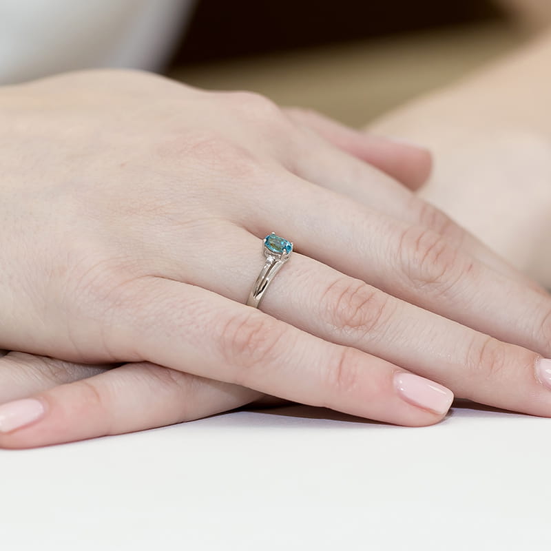 Inel Aur 9K cu Topaz Swiss 0.50 ct si Diamante Naturale 0.03 ct, imaginea 8 din 8