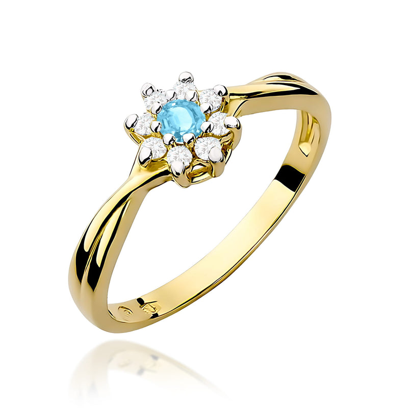 Inel Aur 9K cu Topaz Swiss 0.15 ct si Diamante Naturale 0.12 ct — Aur galben