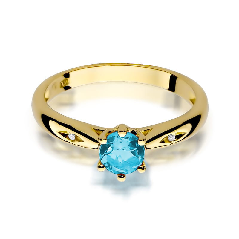 Inel Aur 9K cu Topaz Swiss 0.50 ct si Diamante Naturale 0.01 ct, imaginea 2 din 8