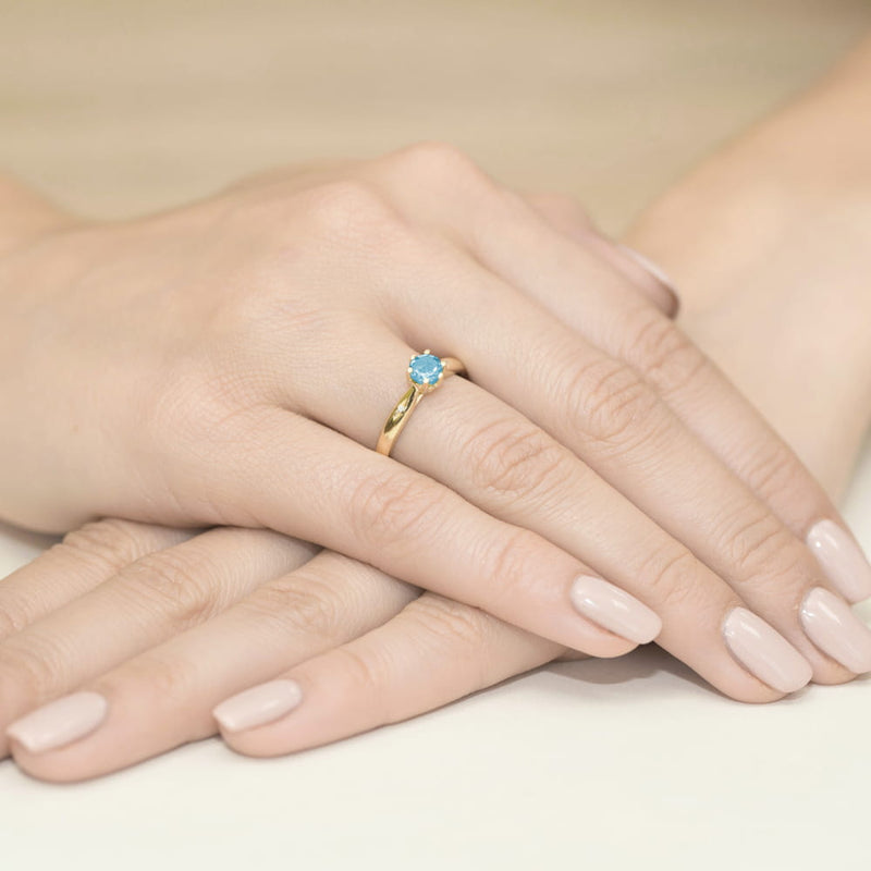Inel Aur 9K cu Topaz Swiss 0.50 ct si Diamante Naturale 0.01 ct, imaginea 4 din 8