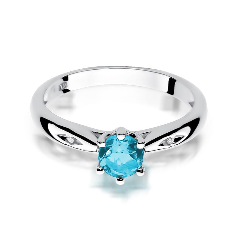 Inel Aur 9K cu Topaz Swiss 0.50 ct si Diamante Naturale 0.01 ct, imaginea 6 din 8