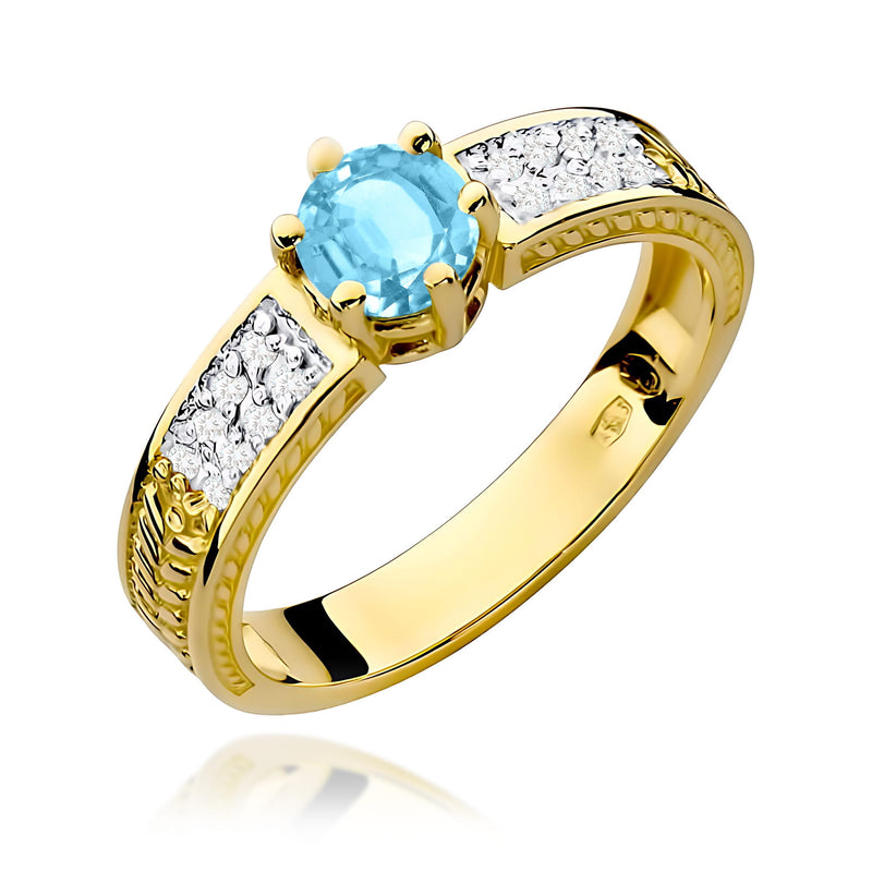 Inel Aur 9K cu Topaz Swiss 0.50 ct si Diamante Naturale 0.08 ct — Aur galben