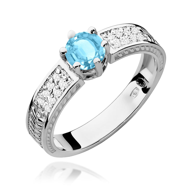 Inel Aur 9K cu Topaz Swiss 0.50 ct si Diamante Naturale 0.08 ct, imaginea 5 din 8