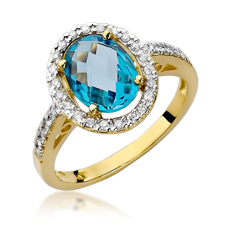 Inel Aur 9K cu Topaz Swiss 1.70 ct si Diamante Naturale 0.16 ct — Aur galben