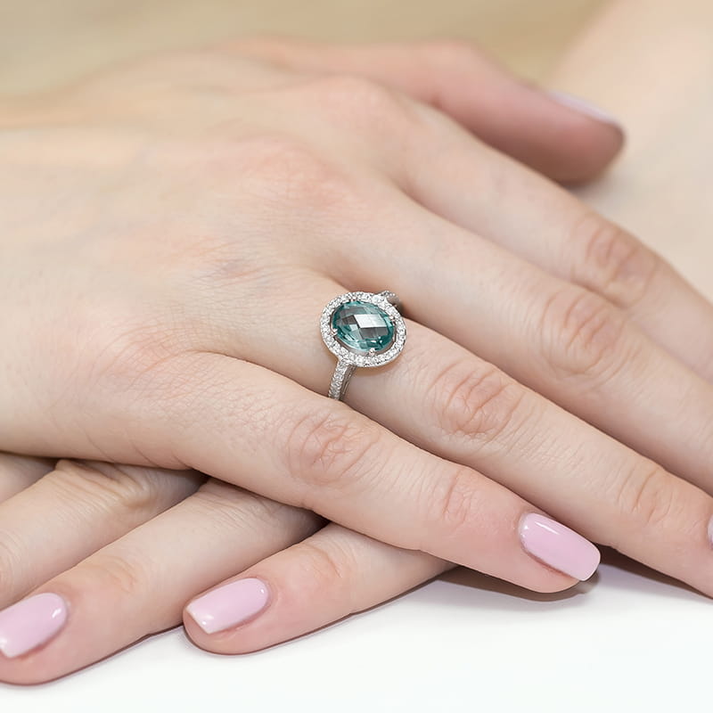 Inel Aur 9K cu Topaz Swiss 1.70 ct si Diamante Naturale 0.16 ct, imaginea 8 din 8
