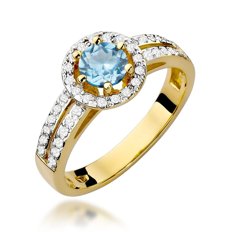 Inel Aur 9K cu Topaz Swiss 0.50 ct si Diamante Naturale 0.20 ct — Aur galben