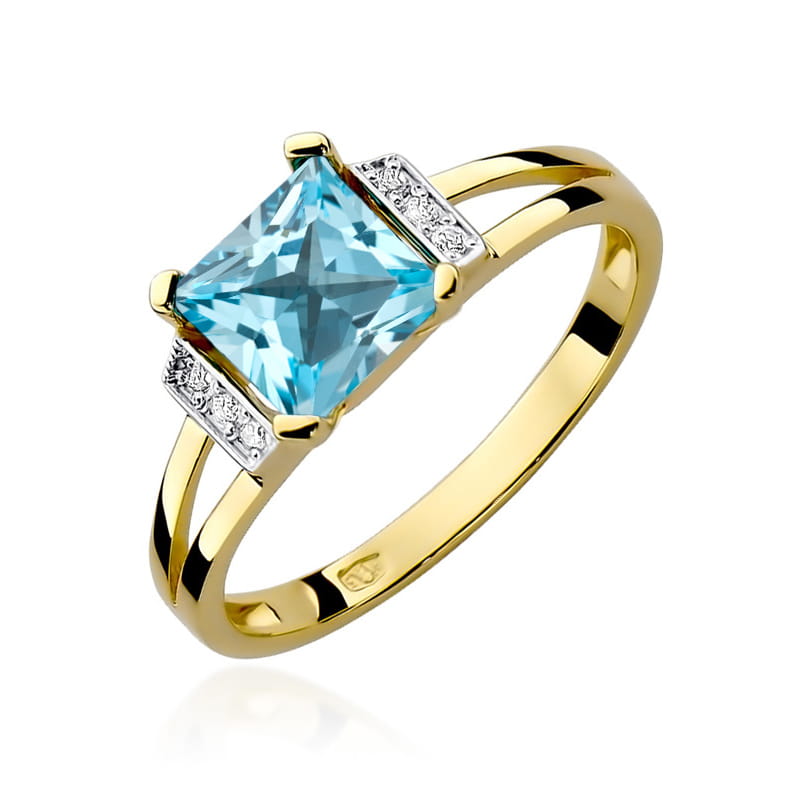 Inel Aur 9K cu Topaz Swiss 1.40 ct si Diamante Naturale 0.03 ct — Aur galben