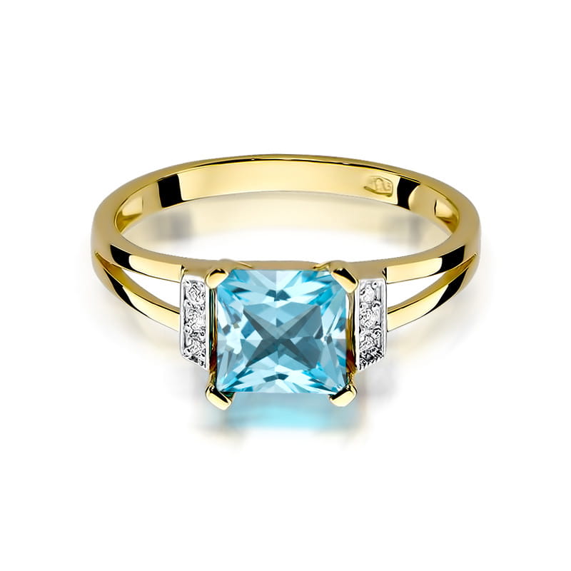 Inel Aur 9K cu Topaz Swiss 1.40 ct si Diamante Naturale 0.03 ct, imaginea 2 din 8