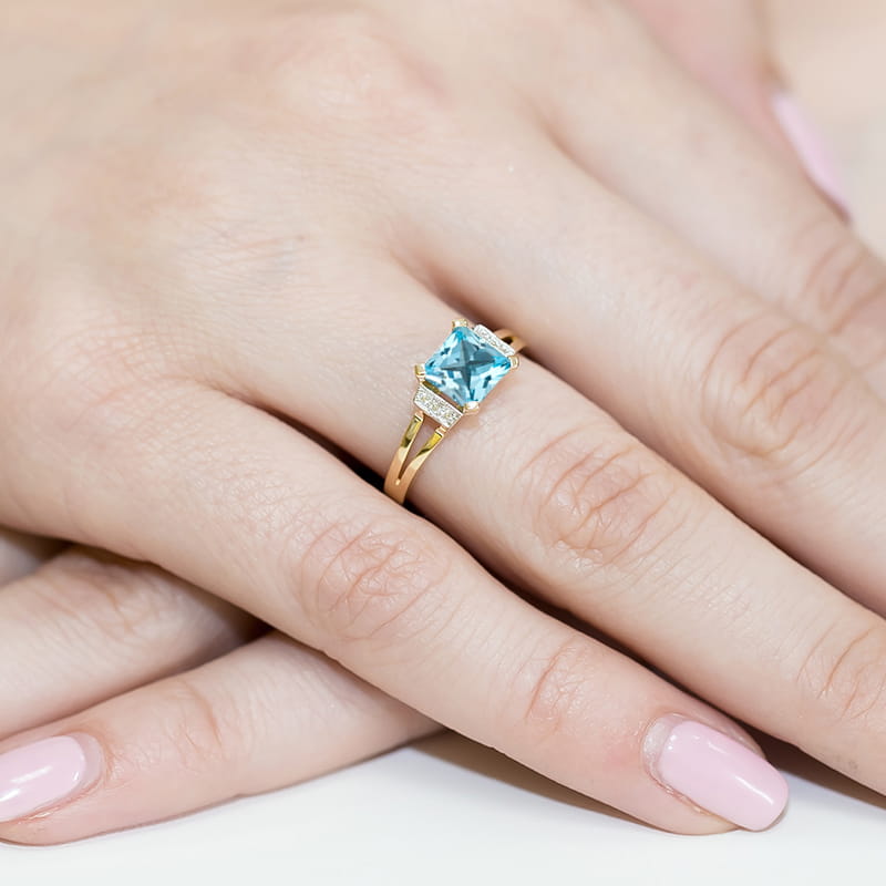 Inel Aur 9K cu Topaz Swiss 1.40 ct si Diamante Naturale 0.03 ct, imaginea 4 din 8