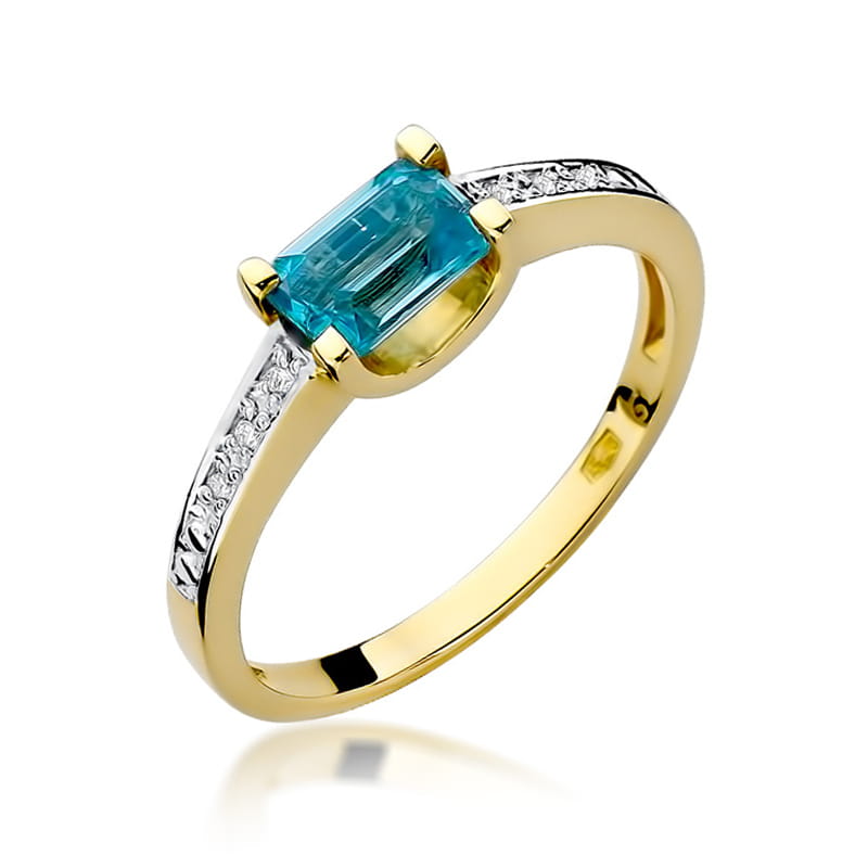 Inel Aur 9K cu Topaz Swiss 0.65 ct si Diamante Naturale 0.03 ct — Aur galben