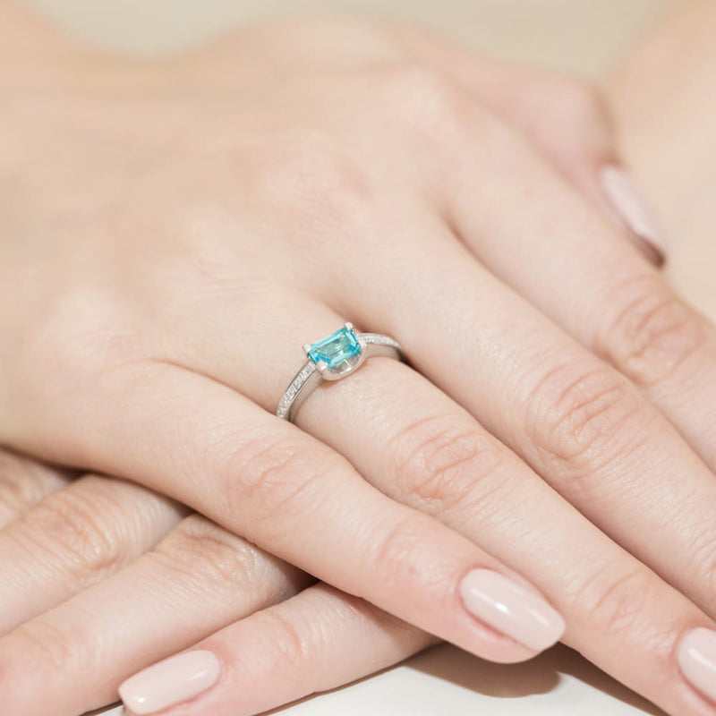 Inel Aur 9K cu Topaz Swiss 0.65 ct si Diamante Naturale 0.03 ct, imaginea 8 din 8