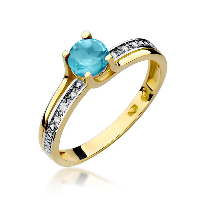 Inel Aur 9K cu Topaz Swiss 0.50 ct si Diamante Naturale 0.03 ct — Aur galben