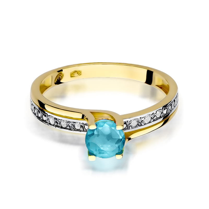 Inel Aur 9K cu Topaz Swiss 0.50 ct si Diamante Naturale 0.03 ct, imaginea 2 din 8